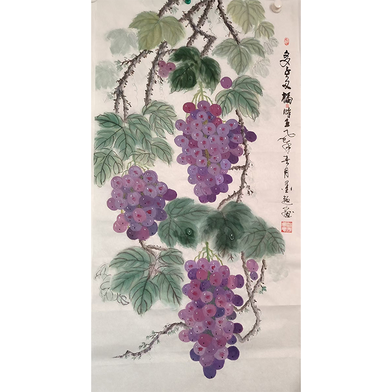 日本画　葡萄Ⅰ　葡萄Ⅱ 葡萄国画《多子多福》冯智宏_国画艺术_墨缘斋文化网纯手工字画