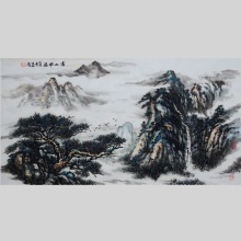 山水画《云山飞瀑》-楼开敏