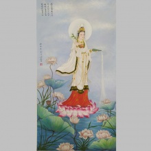 《观音菩萨荷花图》双紫燕老师国画菩萨