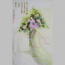 国画人物《美人如花隔云端》双紫燕