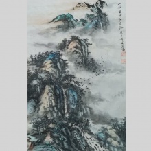 山水画《山敛云舒水自流》-楼开敏