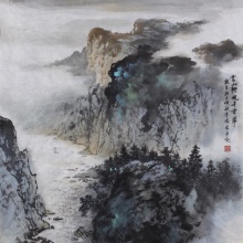 国画山水《云山清帆千重翠》-李涛