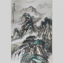 国画山水《苍松飞瀑》-楼开敏