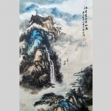 国画山水《江岸望山景如画》-楼开敏