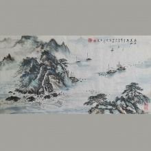 国画山水《春江美如画》-楼开敏