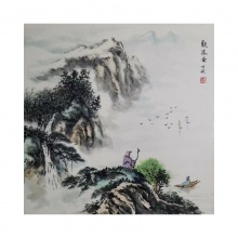 国画山水《观瀑图》-楼开敏